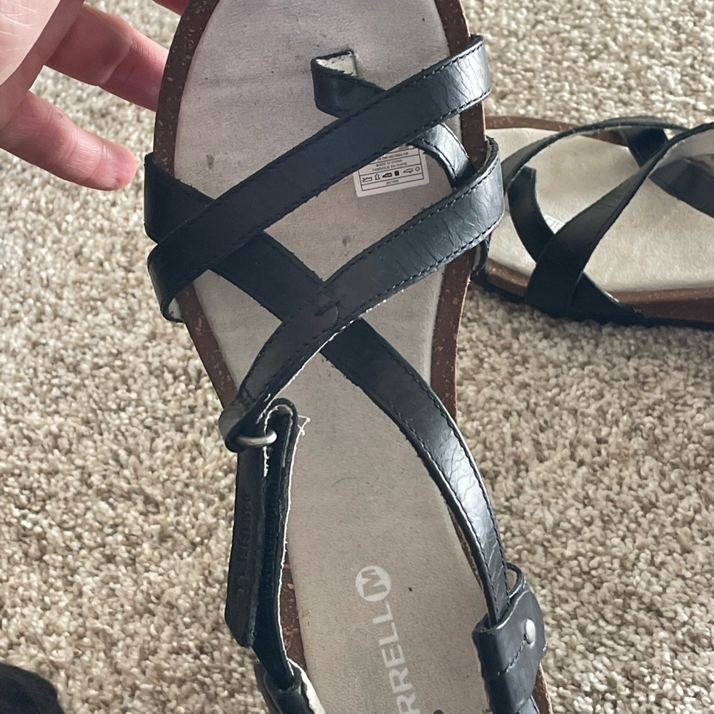 MERRELL Women's Revalli Aura Wedge Strappy Black Leather Sandal  size 9